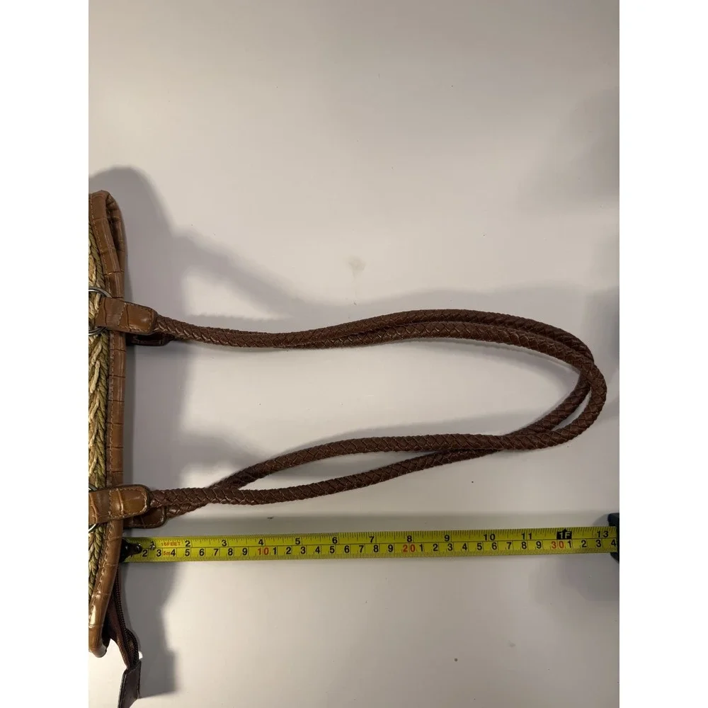 Maggie Barnes Weaved Straw with Faux Leather Croc Print Leather Shoulder Bag